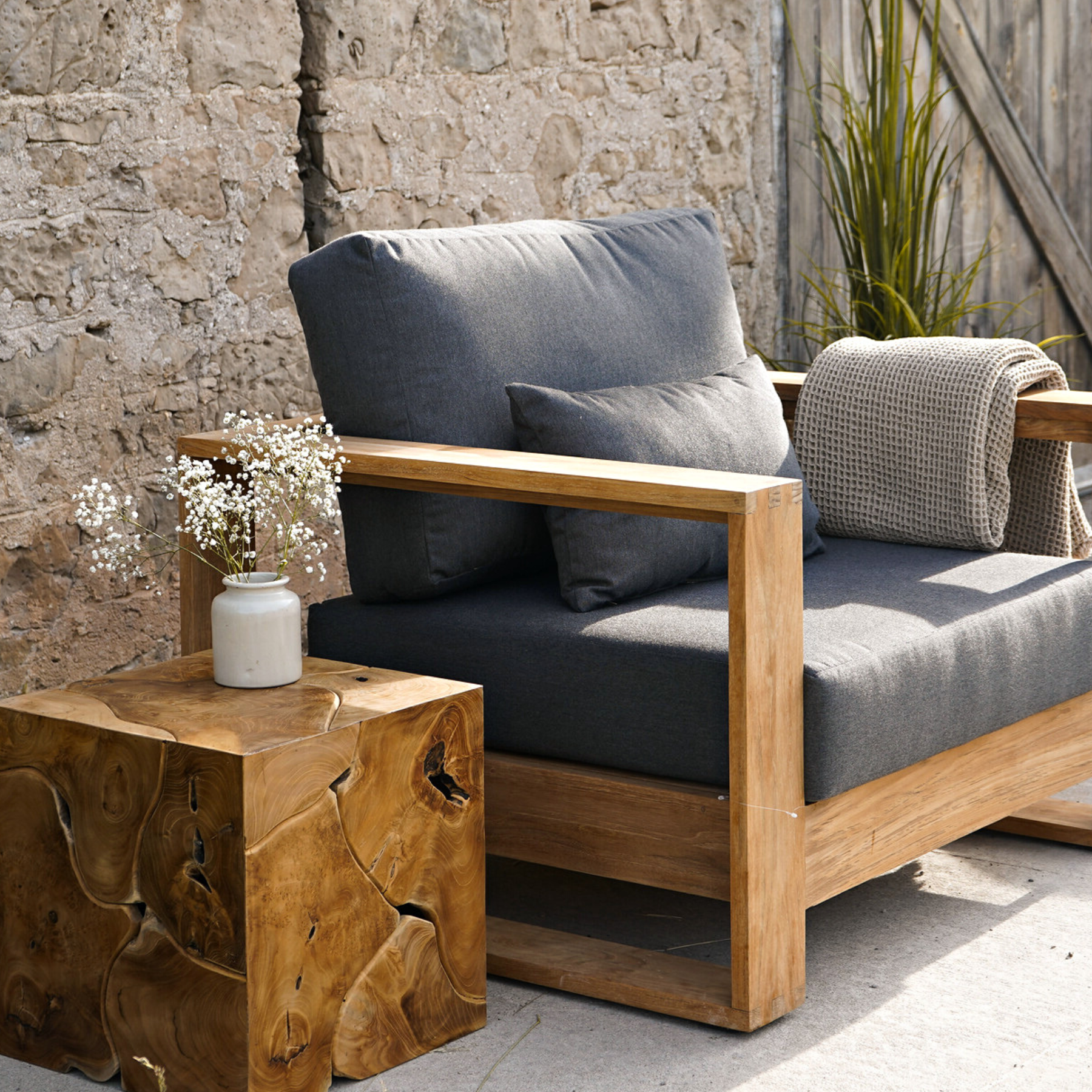 Rustic Teak Side Table - Outdoor