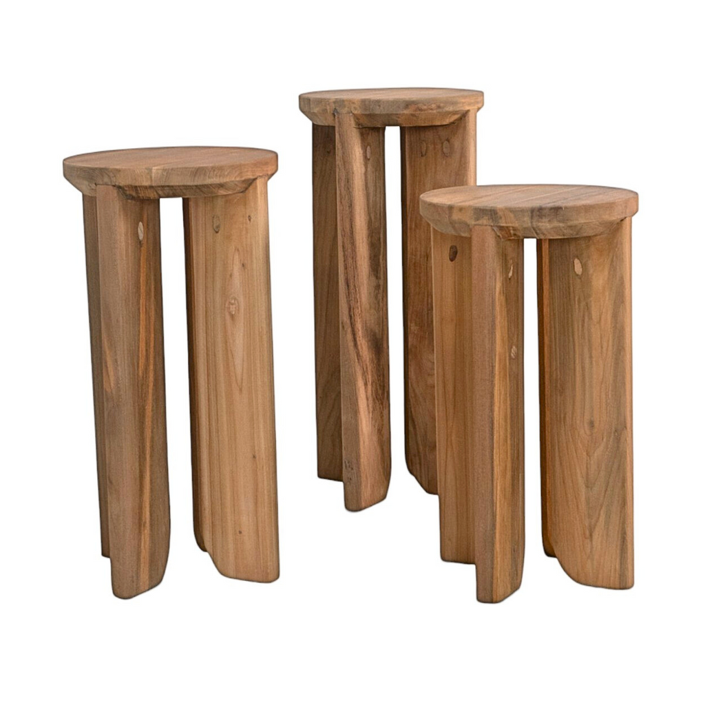 Rustic Teak Side Table with Reclaimed, Round | Set of 3