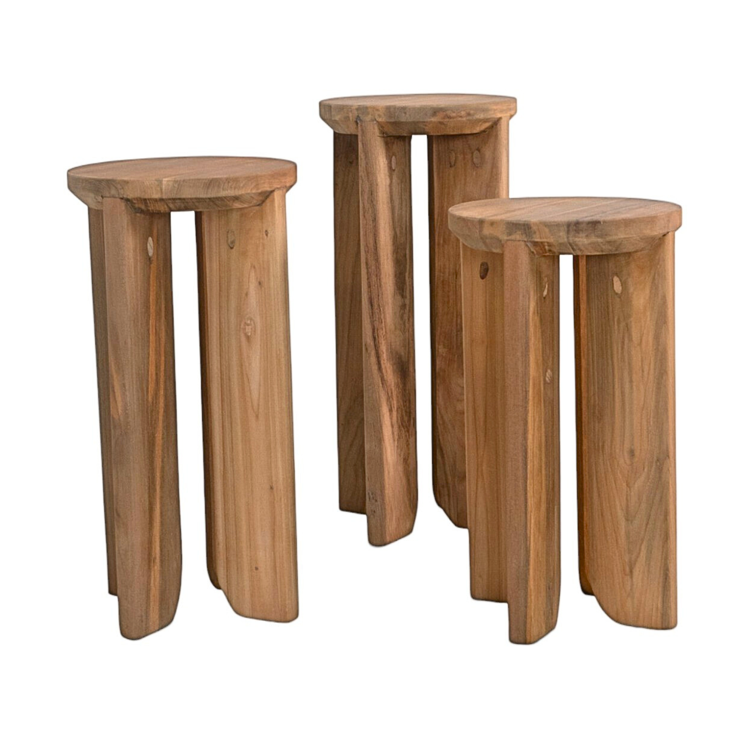 Rustic Teak Side Table with Reclaimed, Round | Set of 3