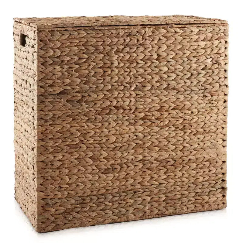 Panier à linge Casafield à 2 sections avec couvercle et sacs de doublure amovibles, trieur de linge tressé en jacinthe d'eau pour vêtements