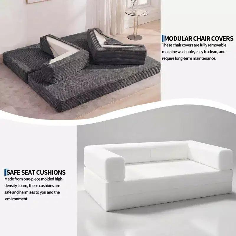 Canapé-lit convertible 5-en-1 80.7 鈥?Velours côtelé, 1200 lbs, Aucun assemblage requis