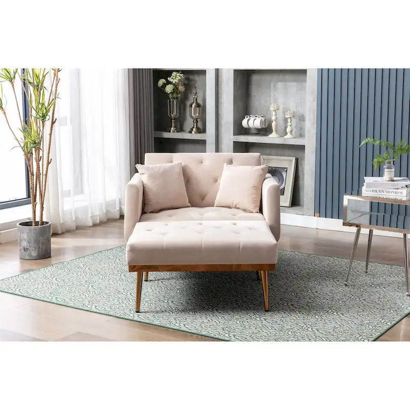 Canapé-lit de salon capitonné en velours avec pieds couleur or rose