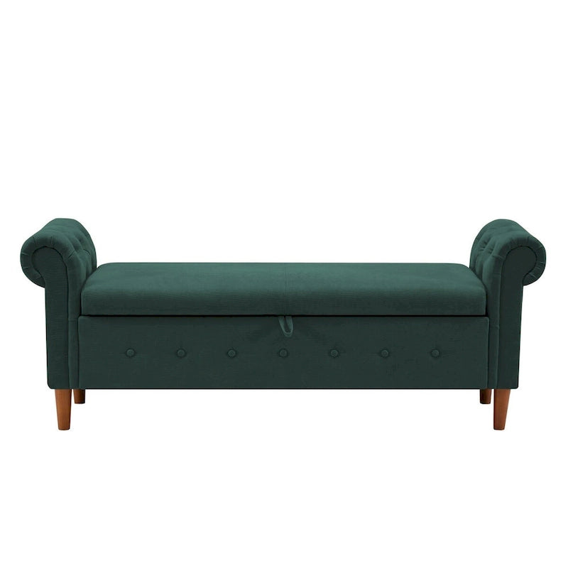 Banc de rangement pour chambre, bout de lit, accoudoirs roulés, canapé ottoman en velours, long banc