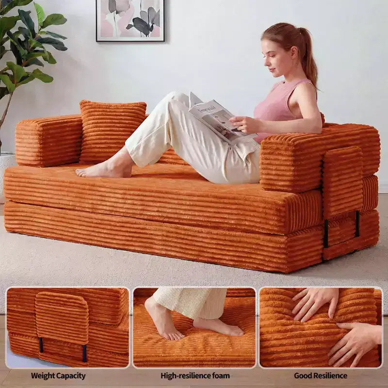 Canapé-lit convertible 5-en-1 80.7 鈥?Velours côtelé, 1200 lbs, Aucun assemblage requis
