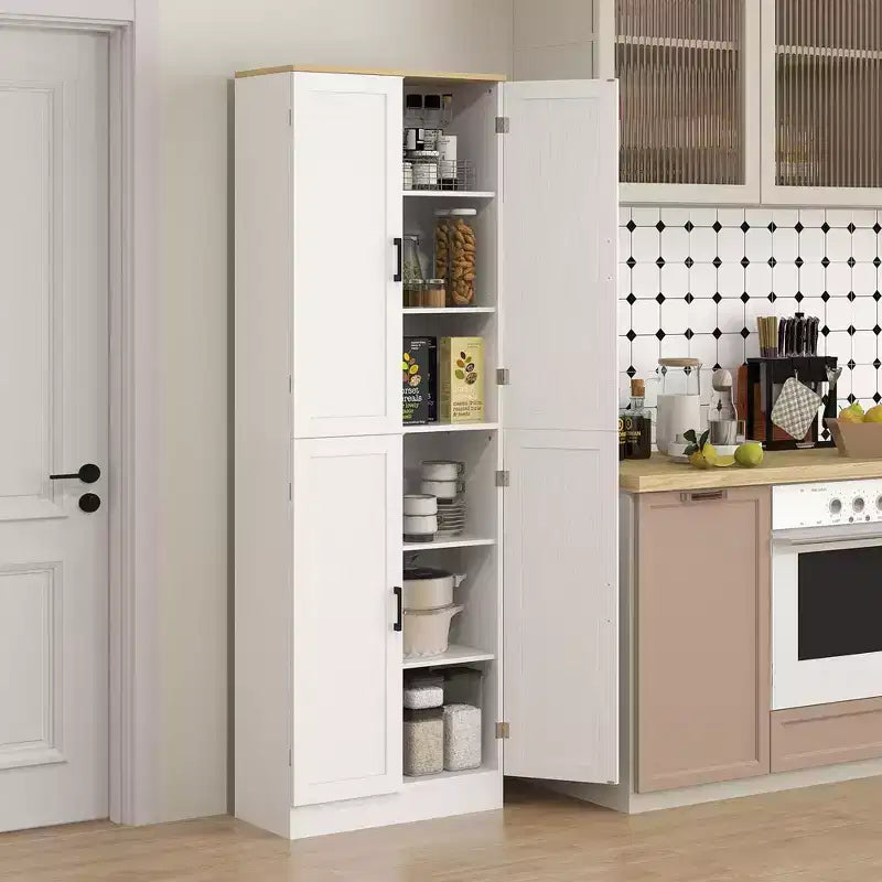 HOMCOM Garde-Manger de cuisine autoportant 170 cm, Armoire de rangement à 4 portes avec étagères réglables et portes