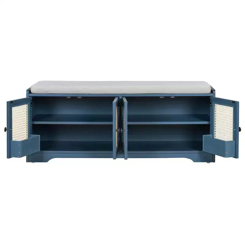 Banc de rangement rustique en bois Whisen, banc à chaussures d'entrée avec coussin amovible, étagères réglables