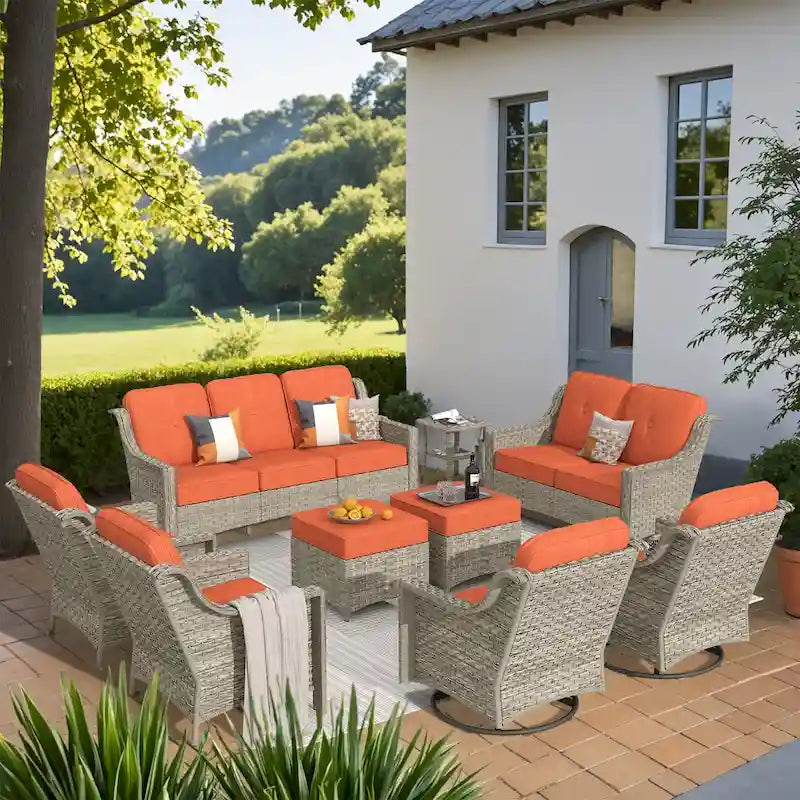 Ensemble de conversation de jardin 9 pièces XIZZI avec fauteuil pivotant