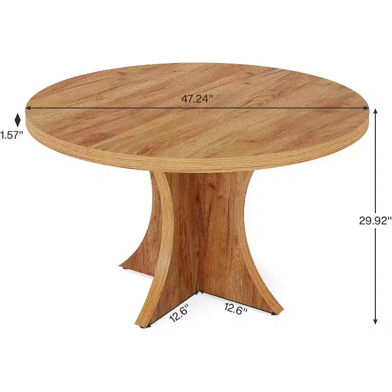 Table de salle à manger ronde Lantine de 47,24 pouces pour 4 à 6 personnes, table de cuisine de style campagnard avec pied central, petite table à manger pour salle à manger, salon, marron