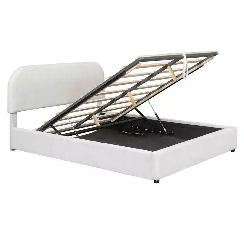 Lit capitonné Queen Size avec rangement escamotable - Blanc