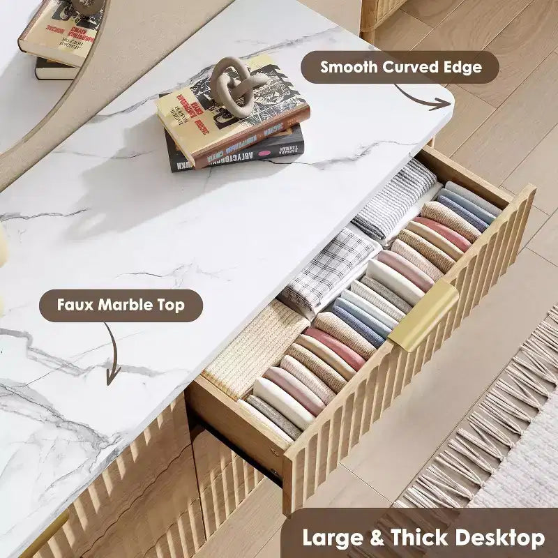 Commode cannelée à 9 tiroirs, commode moderne, meuble TV en bois, design à profil incurvé, pour salon, couloir