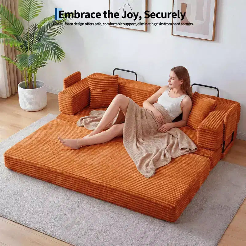 Canapé-lit convertible 5-en-1 80.7 鈥?Velours côtelé, 1200 lbs, Aucun assemblage requis