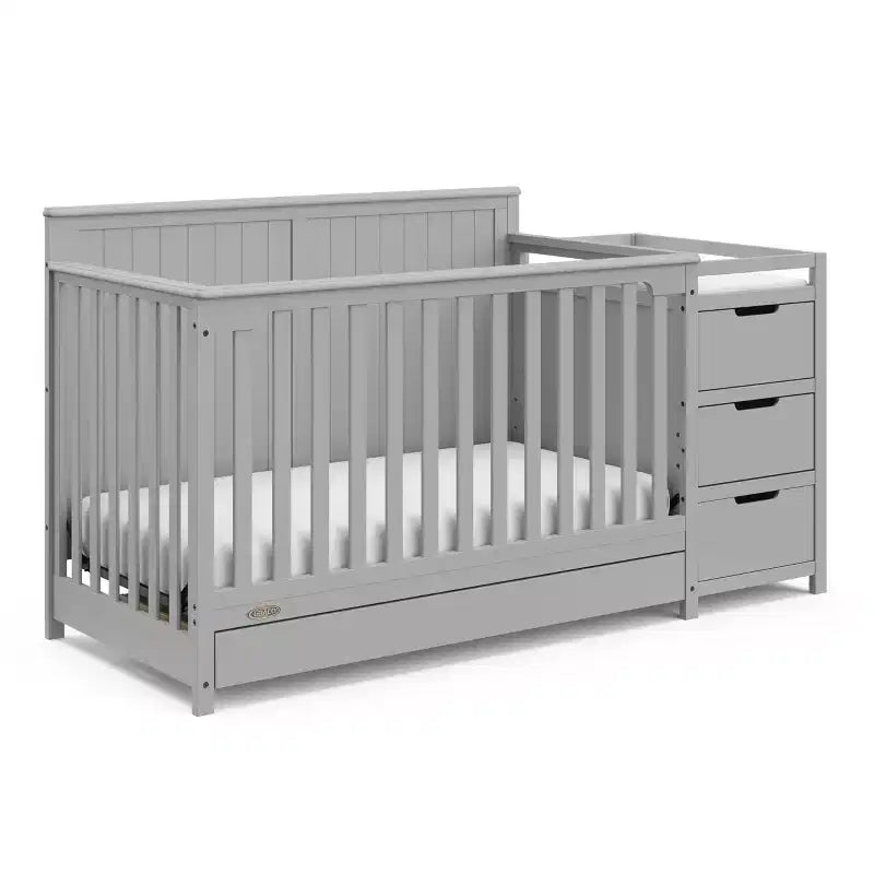 Lit de bébé et table à langer transformable 5-en-1 avec tiroir