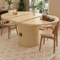 Dyonery 63 Table de salle à manger de cuisine ronde extensible avec étagère de rangement à 2 niveaux, avec base piédestal, meuble de salle à manger ovale en bois, noyer