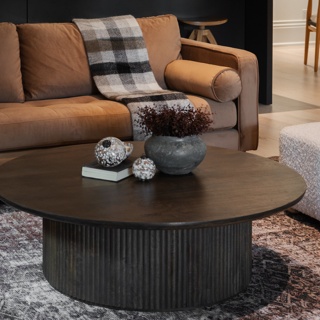 Contemporary Mango Wood Coffee Table with Storage, Fluted